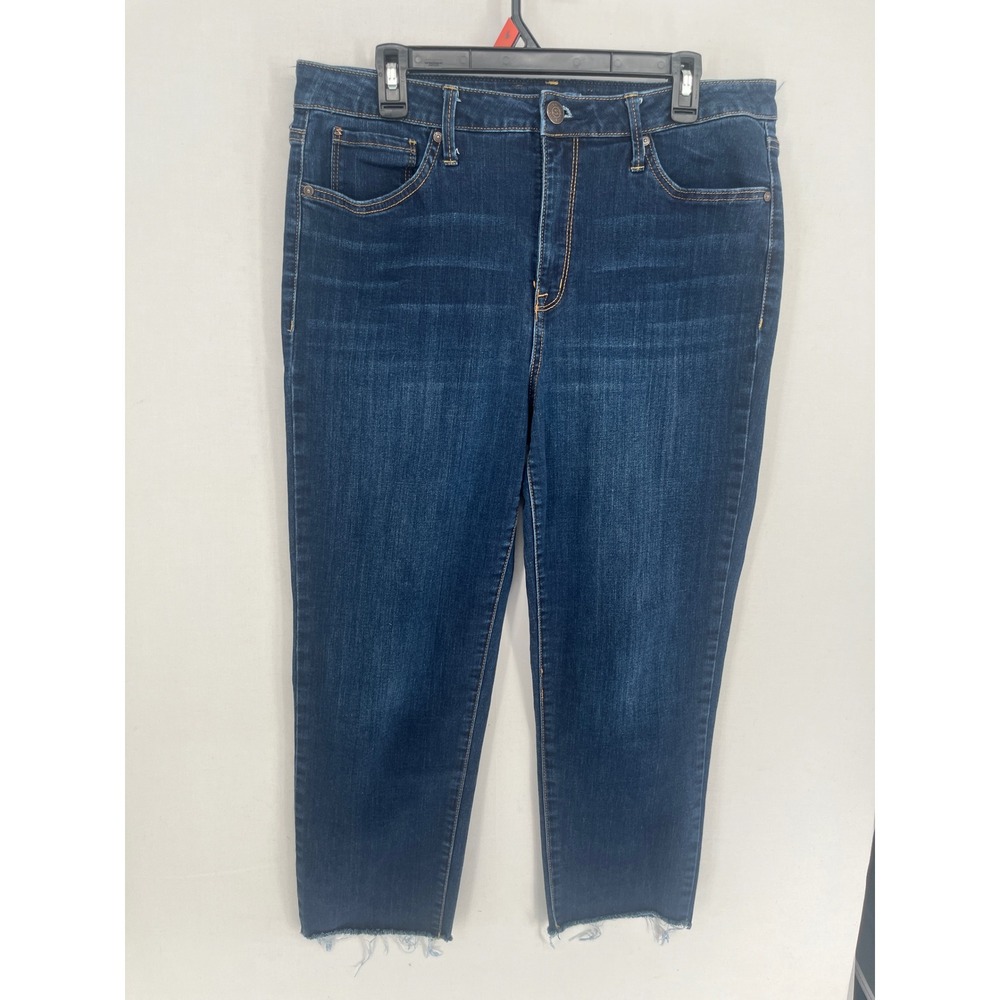 Seven7 Tower Straight Crop Jeans Womens 14 Dark Wash Raw Hem High Rise Denim